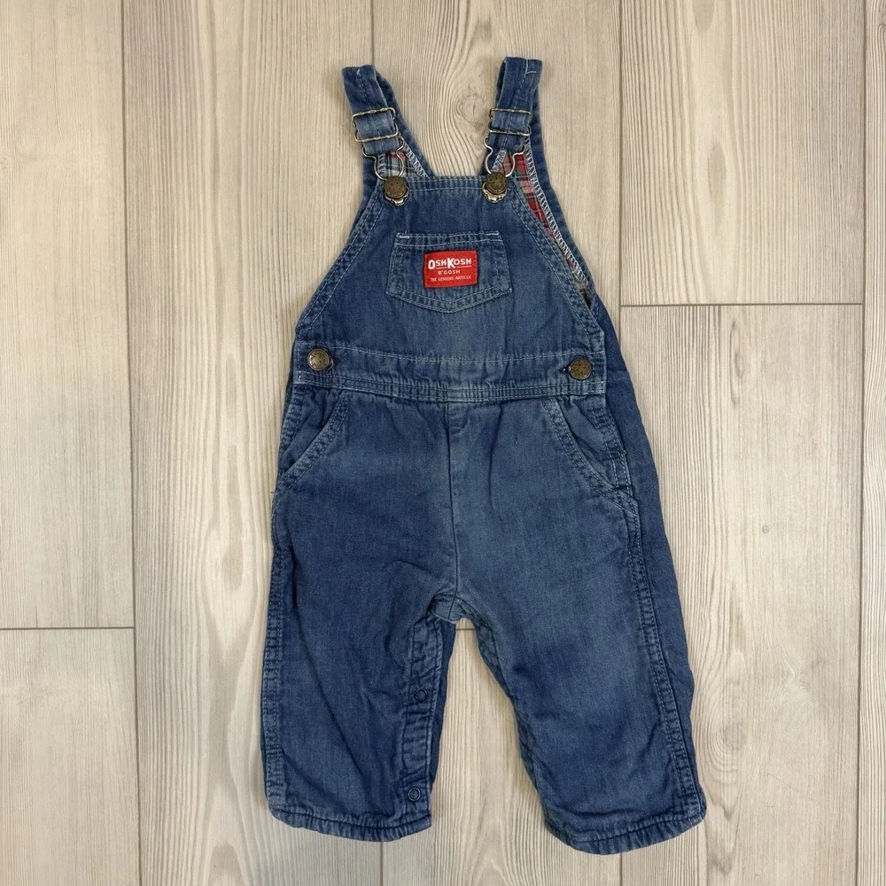 Vintage OshKosh B'Gosh Vestbak Plaid Flannel Line Boys Overalls Blue 18M USA‎